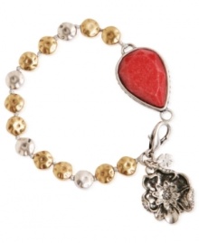 Paint the town red with this link bracelet from Lucky Brand. It's crafted from gold- and silver-tone mixed metal with glass accents making it a hot accessory. Item comes packaged in a signature Lucky Brand Box. Approximate length: 7 inches.