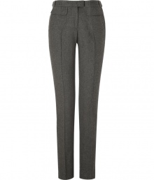 Bring trend-right style to your workweek chic with these slim flannel pants from Steffen Schraut - Button tab detailed waistband, belt loops, flap pockets, front seam at leg, back welt pockets, slim fit, straight leg - Pair with a tie-neck silk blouse, a fitted blazer, and classic pumps