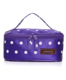 Keep your cosmetics organized and oh-so stylish in this satin cosmetic case from Jimeale. A fun lining and spacious interior gives you plenty of room to add to your makeup collection. Keep your cosmetics organized and oh-so stylish in this satin cosmetic case from Jimeale. A fun lining and spacious interior gives you plenty of room to add to your makeup collection.