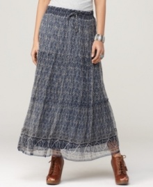 Lucky Brand Jeans teams up with textile designer John Robshaw for this limited-edition skirt, which features a bohemian maxi length and artisan-inspired print. Pair it with a tee and booties for easy style. Lucky Brand Jeans teams up with textile designer John Robshaw for this limited-edition skirt, which features a bohemian maxi length and artisan-inspired print. Pair it with a tee and booties for easy style.