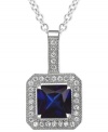 Beautiful in blue. This necklace from CRISLU is crafted from platinum over sterling silver with a dazzling pendant in faceted sapphire-colored and clear cubic zirconias (57/100). Approximate length: 16 inches + 2-inch extender. Approximate drop: 7/10 inch.