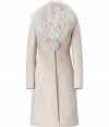 Channel standout starlet-inspired style with this Blumarine wool-blend fitted coat featuring a luxe detachable fur collar - Detachable large fur collar, long sleeves, concealed front placket, slit pockets, seaming details, back vent, fitted silhouette - Style with a blouse and a pencil skirt or an elevated jeans-and-tee look