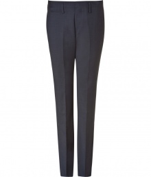 Channel classic sophistication with a modern twist by donning these slim-fit suit pants from Marc by Marc Jacobs - Flat front, belt loops, off-seam pockets, back welt pockets with button, slim leg with crease - Style with a patterned button down, a matching blazer, and suede ankle boots