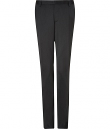 Sleek and sophisticated, Costume Nationals pinstriped wool pants lends a sharp edge to your business wardrobe - Tonal trimmed side and back slit pockets, zip fly, hidden hook closures - Slim tailored fit - Wear with the matching blazer and slick leather lace-ups