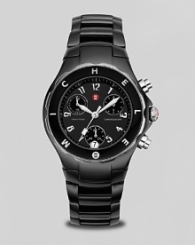 Michele Tahitian ceramic black watch. A Tahitian ceramic black stainless steel bezel watch with mineral crystal detail. Enamel dial. Swiss movement. Michele Tahitian ceramic black watch. A Tahitian ceramic black stainless steel bezel watch with mineral crystal detail. Enamel dial. Swiss movement.