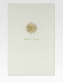 This tablet cover is stamped with a sun motif, hand-engraved in gold metallic ink, along with the text Bright Ideas in green.50 sheetsAbout 4.25 X 6.5Hand-engravedMade in USA This tablet cover is stamped with a sun motif, hand-engraved in gold metallic ink, along with the text Bright Ideas in green.50 sheetsAbout 4.25 X 6.5Hand-engravedMade in USA