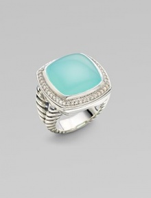 From the Albion Collection. Vibrant aqua chalcedony, richly framed in diamonds, on a sterling silver split cable band.Aqua chalcedony Diamonds, 0.48 tcw Sterling silver About ½ square Imported From the Albion Collection. Vibrant aqua chalcedony, richly framed in diamonds, on a sterling silver split cable band.Aqua chalcedony Diamonds, 0.48 tcw Sterling silver About ½ square Imported