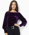 Lauren Ralph Lauren's soft velvet top is crafted with a chic ballet neckline and elegant puffed sleeves.