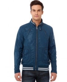 With sporty styling, this moto jacket from Buffalo David Bitton is ready to rev up your style. With sporty styling, this moto jacket from Buffalo David Bitton is ready to rev up your style.