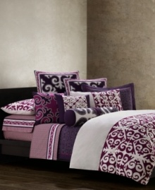 This Sumatra sham features a deep purple ground that is accented with crisp white cotton appliques. Chainstitch embroidery in pure white enhances this antique look. This Sumatra sham features a deep purple ground that is accented with crisp white cotton appliques. Chainstitch embroidery in pure white enhances this antique look.