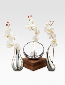 A graceful teardrop of softly shaped alloy curls around single flower stem, elevating that one bud into a stunning work of art. Includes silk orchid Metal alloy 12H X 3½ diam. Imported A graceful teardrop of softly shaped alloy curls around single flower stem, elevating that one bud into a stunning work of art. Includes silk orchid Metal alloy 12H X 3½ diam. Imported