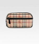 Signature check print pattern defines a travel essential with an exterior and interior zip pocket to secure all of your belongings.Zip closureExterior, interior zip pocketPVC11W x 6H x 4DMade in Italy