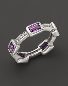 Faceted amethyst and white sapphires, set in sterling silver, evoke art deco style. By Elizabeth Showers.