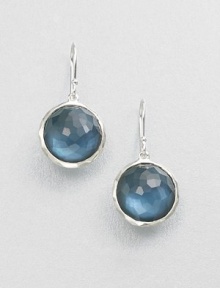 From the Wonderland Collection. Faceted, circular indigo doublets set in hammered sterling silver in a pretty drop design. Indigo doubletsSterling silverDrop, about 1.2Hook backImported From the Wonderland Collection. Faceted, circular indigo doublets set in hammered sterling silver in a pretty drop design. Indigo doubletsSterling silverDrop, about 1.2Hook backImported