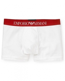A bold logo waistband trims the subtly stylish cotton boxer brief from Emporio Armani. A bold logo waistband trims the subtly stylish cotton boxer brief from Emporio Armani.