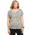 Pounce on a fierce look with Lucky Brand Jeans' short sleeve plus size top, spotlighting an animal-print.