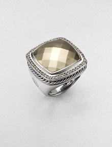 From the Albion Collection. A beautiful design combining a faceted cushion of 18k gold with a frame of diamonds in a sterling silver setting and band. Diamonds, 0.52 tcw Sterling silver and 18k yellow gold About ¾ square Imported From the Albion Collection. A beautiful design combining a faceted cushion of 18k gold with a frame of diamonds in a sterling silver setting and band. Diamonds, 0.52 tcw Sterling silver and 18k yellow gold About ¾ square Imported