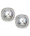 Brilliance when it's needed, by Swarovski. These classic pierced earrings flaunt a large clear crystal surrounded in clear crystal pave. Crafted in rhodium-plated mixed metal. Approximate diameter: 5/8 inch.