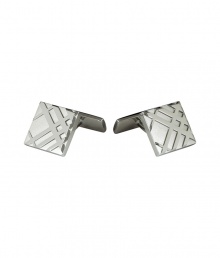 An abstract version of the classic check print covers these sleek silver-toned cufflinks from Burberry London - Square shape, check print-inspired design, silver-toned brass - Perfect for your dressed up looks or as a thoughtful gift An abstract version of the classic check print covers these sleek silver-toned cufflinks from Burberry London - Square shape, check print-inspired design, silver-toned brass - Perfect for your dressed up looks or as a thoughtful gift