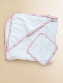 The perfect set for baby's first bath, in snuggly cotton terry edged in floral vine trim.Includes towel and washclothMachine washCottonImported The perfect set for baby's first bath, in snuggly cotton terry edged in floral vine trim.Includes towel and washclothMachine washCottonImported