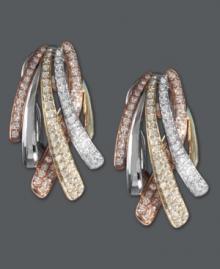 A swish, and a splash, of sparkle! Trio by Effy Collection's intricate woven earrings feature rows of round-cut diamonds (3/4 ct. t.w.) set in 14k gold, 14k white gold, and 14k rose gold. Approximate drop: 1 inch.