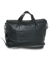 Handsome business brief bag by Dopp features leather trim pockets and gunmetal hardware.