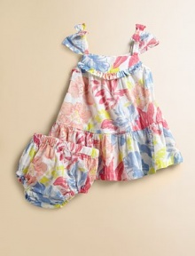 Bold, beautiful flowers and ruffles make this charming set prettier than a hand-picked bouquet.Straight necklineShort cap sleeves with bow detailBack zipperDrop-waistCottonMachine washImported Bold, beautiful flowers and ruffles make this charming set prettier than a hand-picked bouquet.Straight necklineShort cap sleeves with bow detailBack zipperDrop-waistCottonMachine washImported