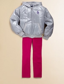 A cold-weather essential, this featherweight down coat features all the right details including ribbed knit trim, an attached hood and easy zip front.Attached hoodZip-front closureLong sleevesRibbed cuffs and hemSplit kangaroo pocketsNylonFilling: polyester/down/waterfowl feathersMachine washImported A cold-weather essential, this featherweight down coat features all the right details including ribbed knit trim, an attached hood and easy zip front.Attached hoodZip-front closureLong sleevesRibbed cuffs and hemSplit kangaroo pocketsNylonFilling: polyester/down/waterfowl feathersMachine washImported