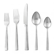 A bold and geometrically simple flatware assortment is the epitome of classic and clean. This set includes four, 5-piece place settings by Ginkgo. Dishwasher safe. A bold and geometrically simple flatware assortment is the epitome of classic and clean. This set includes four, 5-piece place settings by Ginkgo. Dishwasher safe.