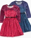 The cute style on these striped burnout dresses from Jessica Simpson, with a sweet layering effect on the front, complements her great looks.
