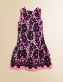 A dramatic silhouette finished with romantic details like a gorgeous back bow and allover lace print.Jewel necklineSleevelessConcealed back zip closureBack bow detailDrop waist skirt56% wool/44% silkDry cleanMade in USA of imported fabric A dramatic silhouette finished with romantic details like a gorgeous back bow and allover lace print.Jewel necklineSleevelessConcealed back zip closureBack bow detailDrop waist skirt56% wool/44% silkDry cleanMade in USA of imported fabric