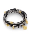 THE LOOKSet of five beaded braceletsYin yang, Buddha and peace charmsRutilated quartz and onyx stones22k goldplated vermeil sterling silver charm accentsElastic pull-on styleTHE MEASUREMENTWidth, about 2.5ORIGINMade in USA of imported materials