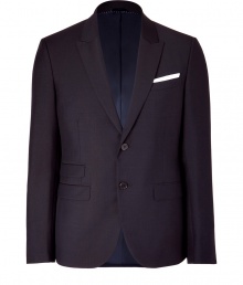 Luxurious jacket in fine navy wool-mohair blend - Exclusive quality and craftsmanship - Classic in a slightly fitted single-breast style with two buttons and moderately deep lapel - Decorative flap pockets and check pocket - Features silk lining, double-rear slits - Perfect jacket for the office or celebrations with matching pants or dark denim