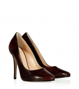 Update your elegant accessories wardrobe with Vionnets exquisitely luxe embossed pumps in rich bordeaux leather - Almond toe - Chic and sophisticated with tailored shifts and ankle jeans alike