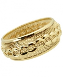 Add a little texture. The chain link design and textured surface of GUESS's trendy bangle bracelet adds instant dimension. Crafted in shiny gold-plated mixed metal. Approximate diameter: 2-1/2 inches. Add a little texture. The chain link design and textured surface of GUESS's trendy bangle bracelet adds instant dimension. Crafted in shiny gold-plated mixed metal. Approximate diameter: 2-1/2 inches.