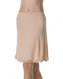 Hanky Panky Silky Skin half slip is perfect underneath sheer dresses or skirts. Lace trim on bottom. Hanky Panky Silky Skin half slip is perfect underneath sheer dresses or skirts. Lace trim on bottom.