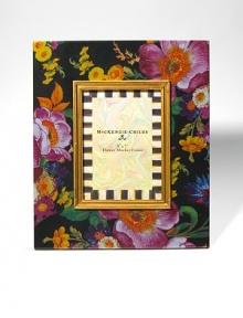 Exuberant flowers are a lovely way to frame a favorite face. Floral design on enameled steel Gilt inner molding Glass Accommodates a 5 X 7 photograph Overall, 11 X 13 Imported Exuberant flowers are a lovely way to frame a favorite face. Floral design on enameled steel Gilt inner molding Glass Accommodates a 5 X 7 photograph Overall, 11 X 13 Imported