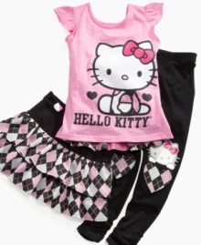 Preppy party. Hello Kitty wears her favorite argyle look for this flutter-sleeve tee, with a dainty bow decorating the back. Preppy party. Hello Kitty wears her favorite argyle look for this flutter-sleeve tee, with a dainty bow decorating the back.