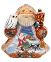 Intricately carved and detailed, this ornament from DeBrekht is a unique holiday treasure for your home with the hand painted scene of Santa Claus and his two sleigh dogs journeying to deliver gifts to all the good little girls and boys.