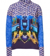 Give your go-to look a trend-right punch with this surrealist-inspired printed top from London It designer Mary Katrantzou - Stand collar, long sleeves, all-over mixed print, concealed back zip closure - Tailored fit - Wear with a high-waist pencil skirt, platform pumps, and an envelope clutch