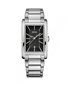 A classic stainless steel timepiece with streamline design featuring applied indexes and dual-texture dial with an outer sunray brush. From HUGO BOSS. A classic stainless steel timepiece with streamline design featuring applied indexes and dual-texture dial with an outer sunray brush. From HUGO BOSS.