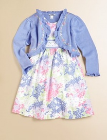 Rendered in plush cotton, this ruffled shrug with colorful floral embroidery makes the perfect layering piece for any outfit.Ruffled open-front designLong sleeves with ruffled cuffsRuffled hemCottonMachine washImported Rendered in plush cotton, this ruffled shrug with colorful floral embroidery makes the perfect layering piece for any outfit.Ruffled open-front designLong sleeves with ruffled cuffsRuffled hemCottonMachine washImported
