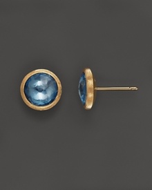 Blue topaz and hand-engraved yellow gold stud earrings from Marco Bicego.