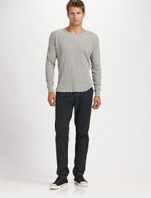 A casual classic without equal, styled in washed cotton chino with a slouchy leg that recalls the essence of weekend style. Side slash, back welt pockets Inseam, about 33 Cotton Machine wash Made in USA A casual classic without equal, styled in washed cotton chino with a slouchy leg that recalls the essence of weekend style. Side slash, back welt pockets Inseam, about 33 Cotton Machine wash Made in USA