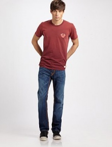 A signature bootcut fit enhanced with western-inspired, contrast top stitching for an authentic, rugged feel.Five-pocket styleZip flyInseam, about 34CottonMachine washMade in USA A signature bootcut fit enhanced with western-inspired, contrast top stitching for an authentic, rugged feel.Five-pocket styleZip flyInseam, about 34CottonMachine washMade in USA