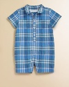 Cool comfort and chic checks in an effortless coverall just made for play.Spread collarShort sleevesButton placketPatch chest pocketsSnap legs94% cotton/5% nylon/1% elastaneMachine washImported Please note: Number of buttons and snaps may vary depending on size ordered. 