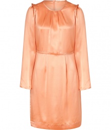 Add a romantic accent to your party-perfect outfit with this rose-hued silk frock from Tara Jarmon - Round neck with gathering, long puff sleeves with ruffle detail, thin waistband, pleat-detailed skirt, concealed back zip closure - Wear with peep-toe pumps and a simple clutch