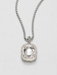 From the Noblesse Collection. A beautifully faceted rectangular white topaz surrounded in dazzling diamond set in sterling silver on a box link chain. White topazDiamonds, .3 tcwSterling silverLength, about 17Pendant size, about .5Lobster clasp closureImported From the Noblesse Collection. A beautifully faceted rectangular white topaz surrounded in dazzling diamond set in sterling silver on a box link chain. White topazDiamonds, .3 tcwSterling silverLength, about 17Pendant size, about .5Lobster clasp closureImported