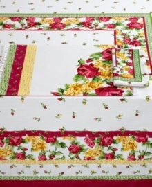 Full of life, these easy-care Rose Bud Kiss napkins feature a frilly lace edge and fresh blooms to outfit casual tables with ease. From Homewear. Full of life, these easy-care Rose Bud Kiss napkins feature a frilly lace edge and fresh blooms to outfit casual tables with ease. From Homewear.