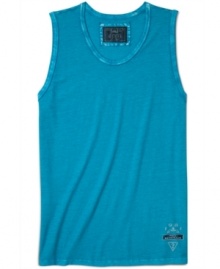Exercise your right to bare arms in this distressed tank from Guess. Exercise your right to bare arms in this distressed tank from Guess.